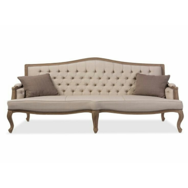 Daabadi Furniture Wholesale Classic French Style Sofa 3-Seater Painted Antique White Mahogany Fabric Beige