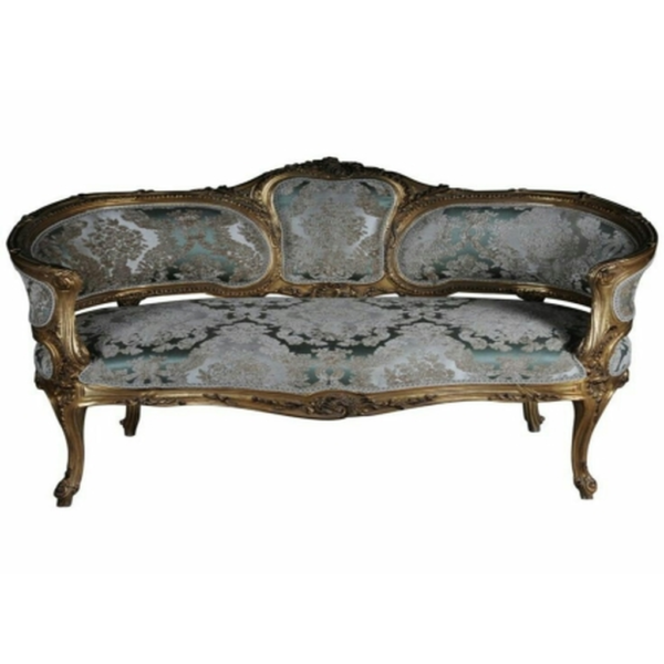 Daabadi Furniture Wholesale Classic French Style Sofa 3-Seater Painted Antique Gold Mahogany Fabric Multi-Color