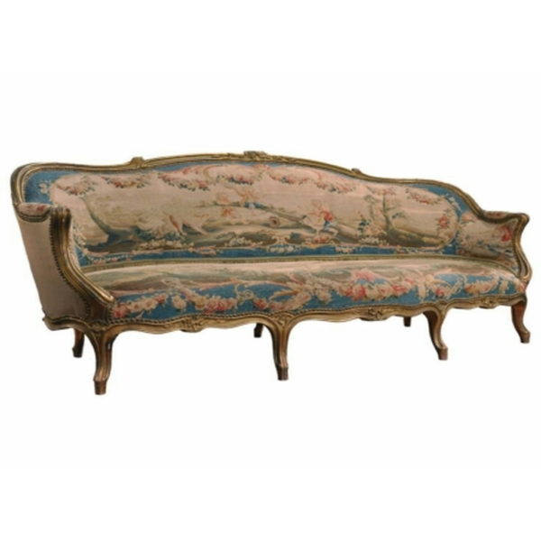 Daabadi Furniture Wholesale Classic Italian Style Sofa 3-Seater Painted Antique Gold Mahogany Fabric Multi-Color