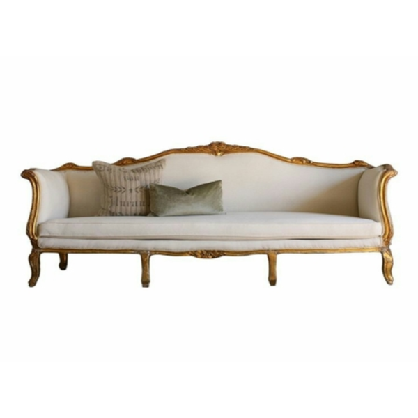 Daabadi Furniture Wholesale Classic Italian Style Sofa 3-Seater Painted Gold Mahogany Fabric Beige