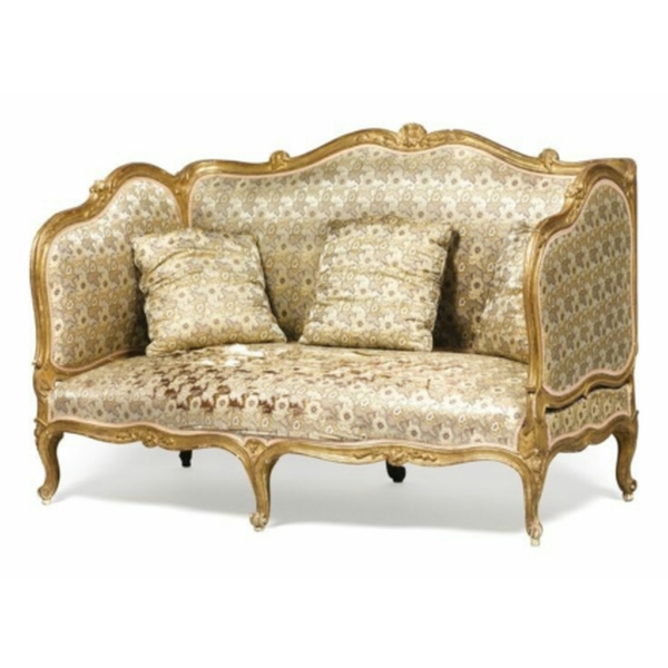 Daabadi Furniture Wholesale Classic European Style Sofa 3-Seater Painted Gold Mahogany Fabric Gold