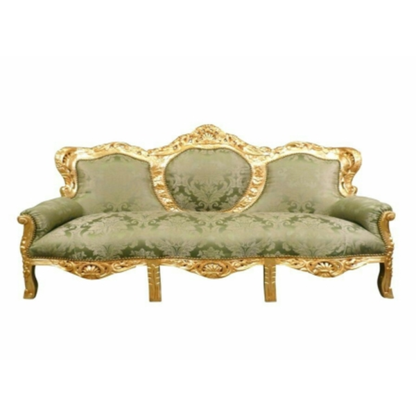 Daabadi Furniture Wholesale Classic French Style Sofa 3-Seater Painted Gold Mahogany Fabric Green