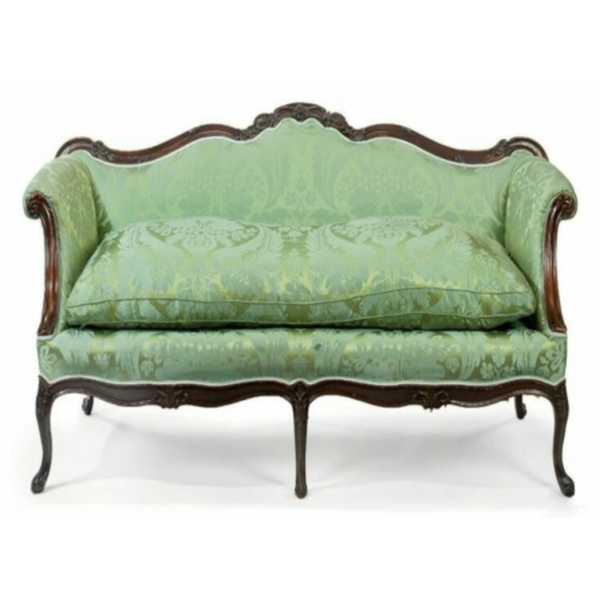 Daabadi Furniture Wholesale Classic Italian Style Sofa 3-Seater Painted Brown Mahogany Fabric Green