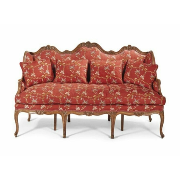 Daabadi Furniture Wholesale Classic European Style Sofa 3-Seater Painted Brown Mahogany Fabric Red