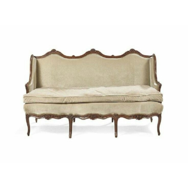 Daabadi Furniture Wholesale Classic French Style Sofa 3-Seater Painted Antique-White Mahogany Fabric Beige
