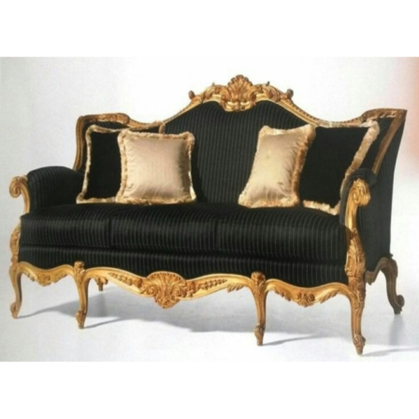 Daabadi Furniture Wholesale Classic Italian Style Sofa 3-Seater Painted Gold Mahogany Fabric Black