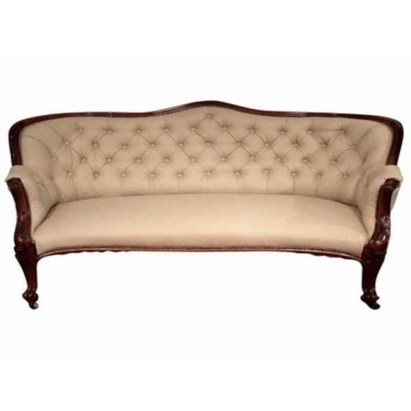 Daabadi Furniture Wholesale Classic French Style Sofa 3-Seater Painted Brown Mahogany Fabric Beige