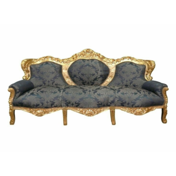 Daabadi Furniture Wholesale Classic Italian Style Sofa 3-Seater Painted Gold Mahogany Fabric Multi-Color