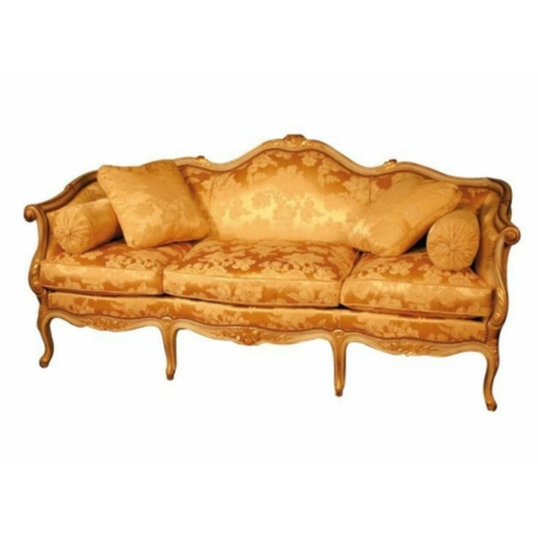 Daabadi Furniture Wholesale Classic Italian Style Sofa 3-Seater Painted Gold Mahogany Fabric Multi-Color