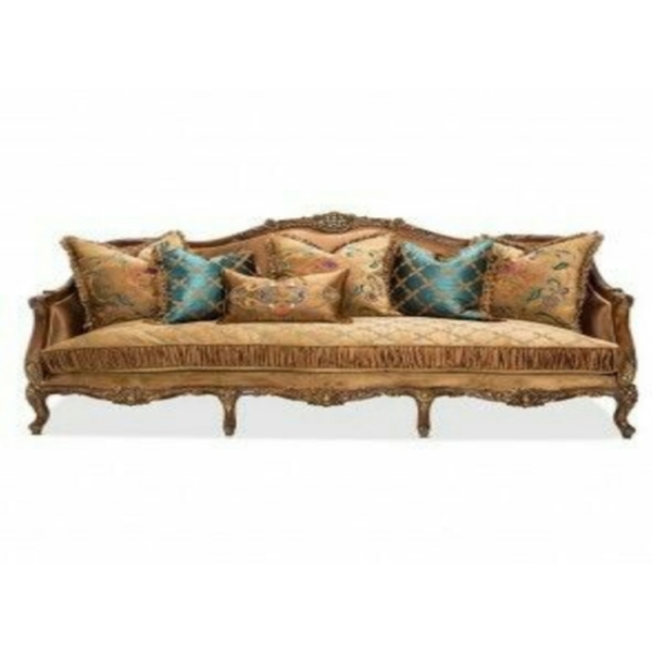 Daabadi Furniture Wholesale Classic European Style Sofa 3-Seater Painted Antique White Mahogany Fabric Multi-Color