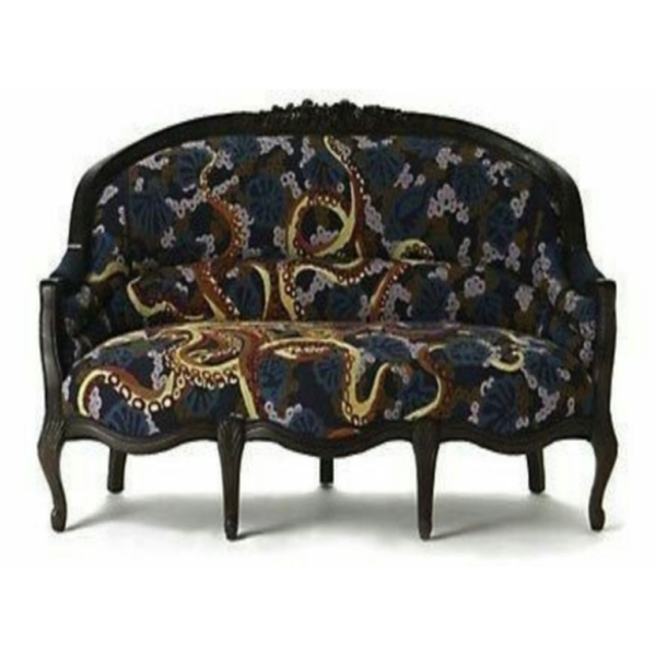 Daabadi Furniture Wholesale Classic Italian Style Sofa 3-Seater Painted Black Mahogany Fabric Multi-Color