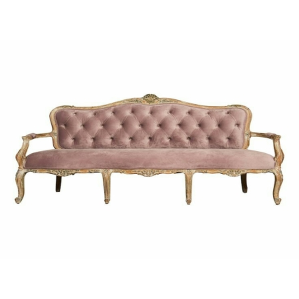 Daabadi Furniture Wholesale Classic French Style Sofa 3-Seater Painted Antique White Mahogany Fabric Pink