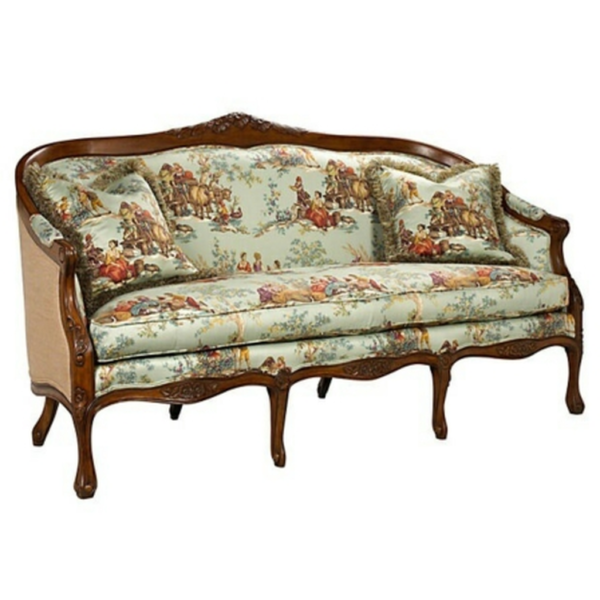 Daabadi Furniture Wholesale Classic Italian Style Sofa 3-Seater Painted Brown Mahogany Fabric Multi-Color