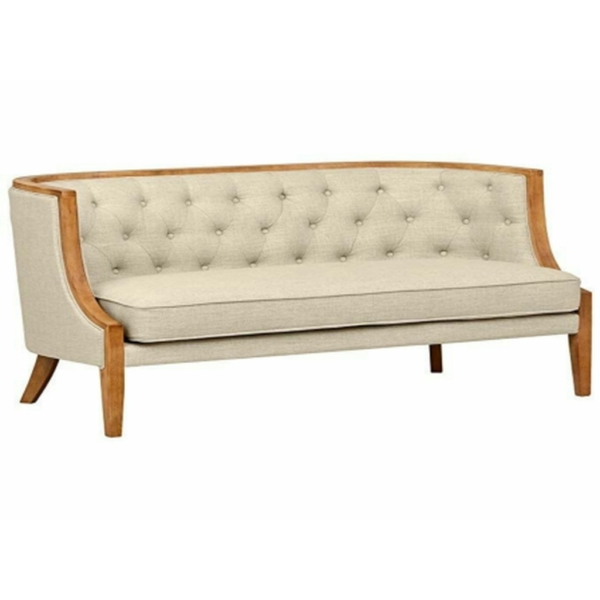 Daabadi Furniture Wholesale Classic European Style Sofa 3-Seater Painted Natural Wood Mahogany Fabric Beige
