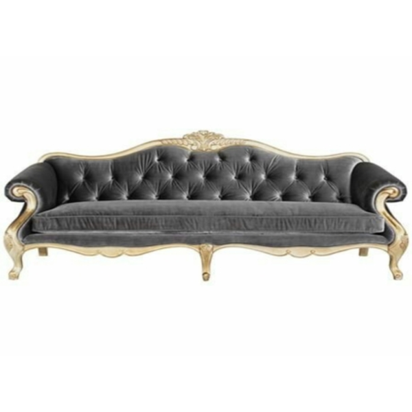 Daabadi Furniture Wholesale Classic French Style Sofa 3-Seater Painted Gold Leaf Mahogany Fabric Gray