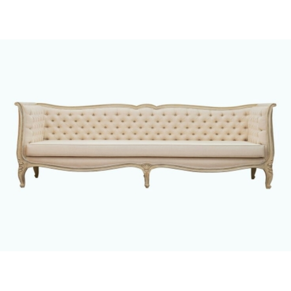 Daabadi Furniture Wholesale Classic Italian Style Sofa 3-Seater Painted Antique White Mahogany Fabric Beige