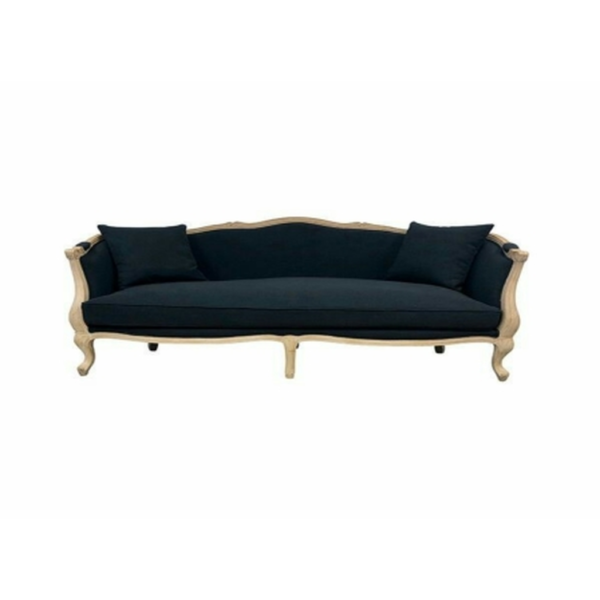 Daabadi Furniture Wholesale Classic European Style Sofa 3-Seater Painted Antique White Mahogany Fabric Dark Blue
