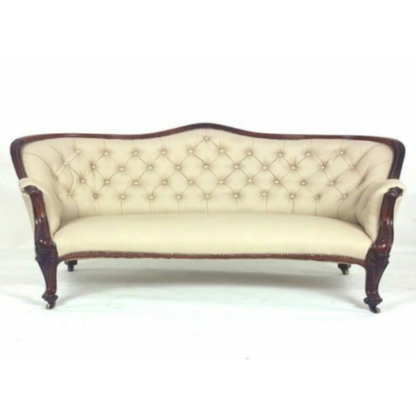 Daabadi Furniture Wholesale Classic European Style Sofa 3-Seater Painted Brown Mahogany Fabric Beige
