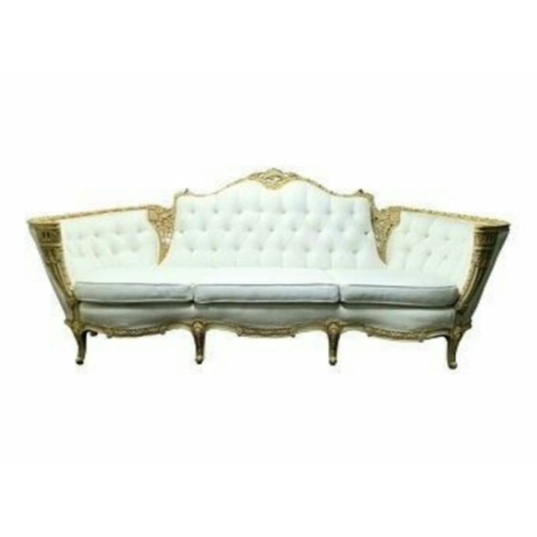 Daabadi Furniture Wholesale Classic French Style Sofa 3-Seater Painted Gold Mahogany Fabric White