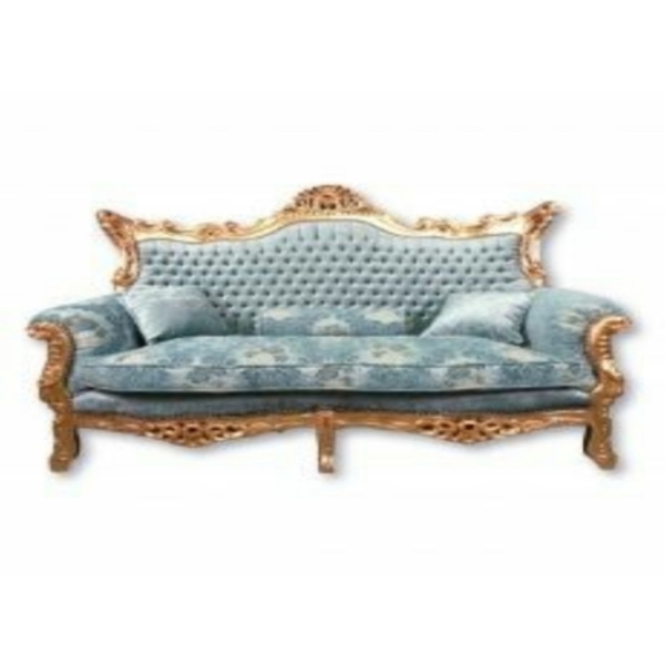 Daabadi Furniture Wholesale Classic European Style Sofa 3-Seater Painted Gold Mahogany Fabric Turquoise