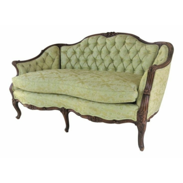Daabadi Furniture Wholesale Classic French Style Sofa 3-Seater Painted Antique Brown Mahogany Fabric Green