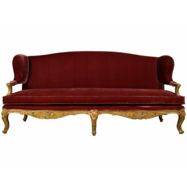 Daabadi Furniture Wholesale Classic French Style Sofa 3-Seater Painted Gold Mahogany Fabric Red