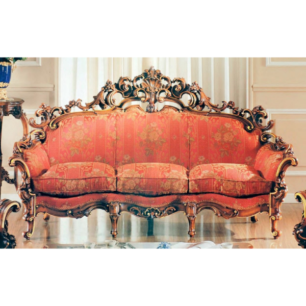 Daabadi Furniture Wholesale Classic Italian Style Sofa 3-Seater Painted Antique Brown Mahogany Fabric Multi-Color