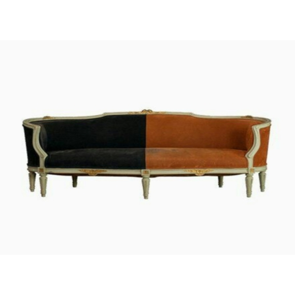 Daabadi Furniture Wholesale Classic European Style Sofa 3-Seater Painted Antique White Mahogany Fabric Black-Brown