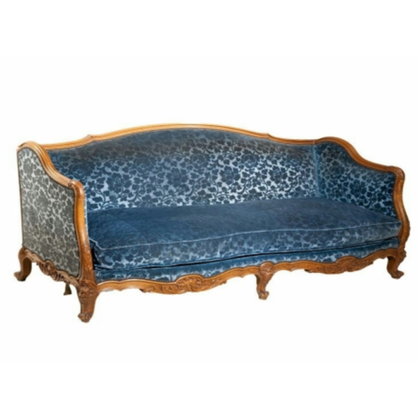 Daabadi Furniture Wholesale Classic Italian Style Sofa 3-Seater Painted Brown Mahogany Fabric Blue