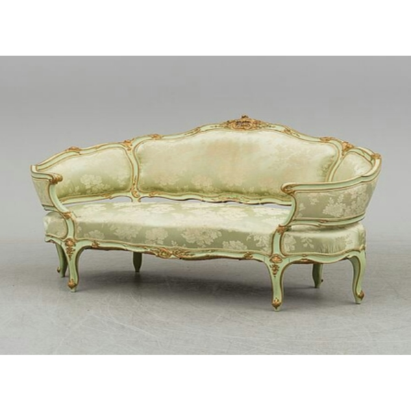 Daabadi Furniture Wholesale Classic Italian Style Sofa 3-Seater Painted Antique White Mahogany Fabric Multi-Color