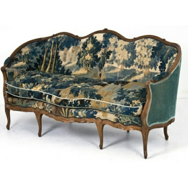 Daabadi Furniture Wholesale Classic European Style Sofa 3-Seater Painted Antique Brown Mahogany Fabric Multi-Color