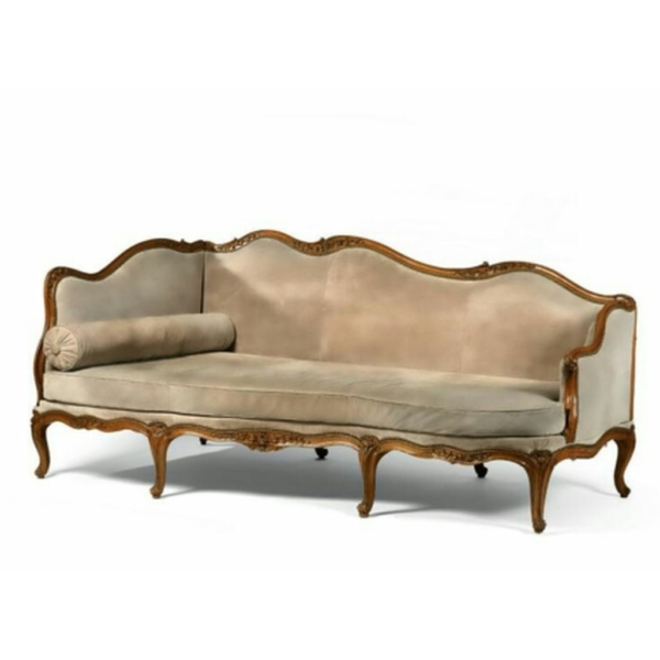 Daabadi Furniture Wholesale Classic French Style Sofa 3-Seater Painted Antique Brown Mahogany Fabric Beige