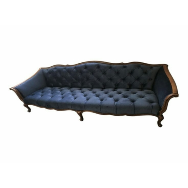 Daabadi Furniture Wholesale Classic Italian Style Sofa 3-Seater Painted Brown Mahogany Fabric Dark Blue