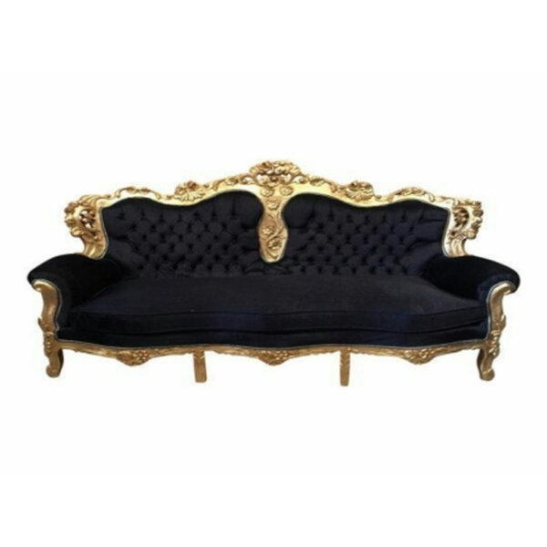 Daabadi Furniture Wholesale Classic Italian Style Sofa 3-Seater Painted Antique Gold Mahogany Fabric Black