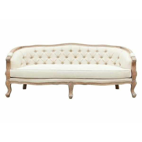 Daabadi Furniture Wholesale Classic Italian Style Sofa 3-Seater Painted Antique White Mahogany Fabric White