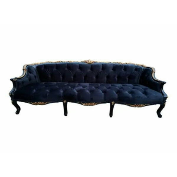 Daabadi Furniture Wholesale Classic European Style Sofa 3-Seater Painted Antique Black Mahogany Fabric Dark Blue