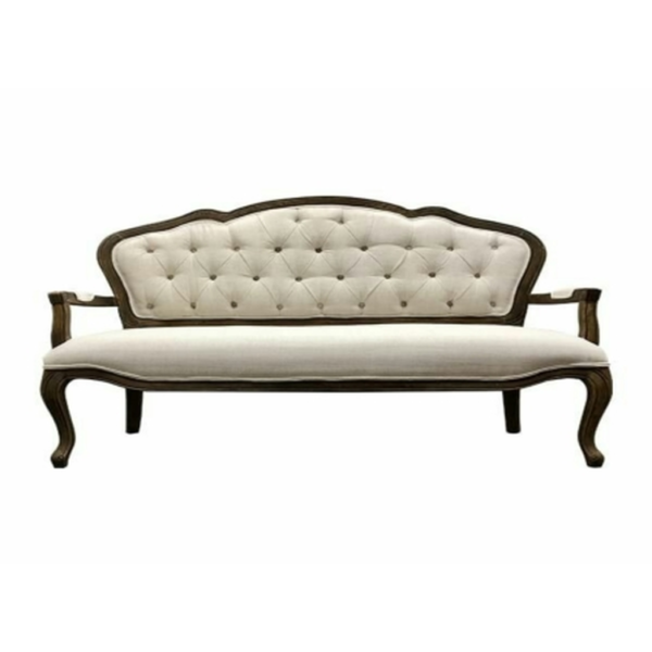 Daabadi Furniture Wholesale Classic French Style Sofa 3-Seater Painted Antique Brown Mahogany Fabric White