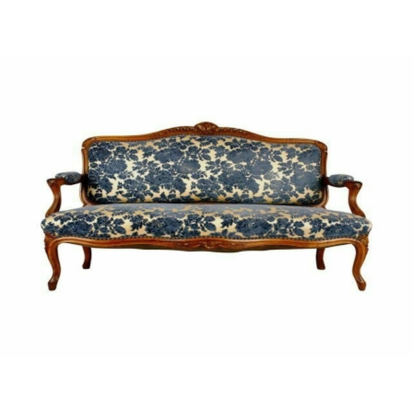 Daabadi Furniture Wholesale Classic French Style Sofa 3-Seater Painted Brown Mahogany Fabric Multi-Color