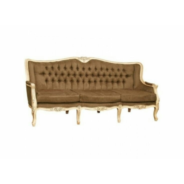 Daabadi Furniture Wholesale Classic Italian Style Sofa 3-Seater Painted Antique White Mahogany Fabric Brown