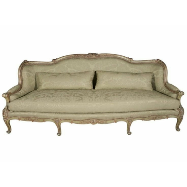 Daabadi Furniture Wholesale Classic Italian Style Sofa 3-Seater Painted Antique White Mahogany Fabric Green