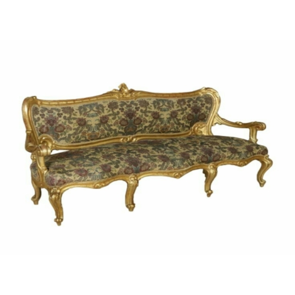 Daabadi Furniture Wholesale Classic French Victoria Sofa 3-Seater Gold Painted Mahogany Fabric Multi-Color