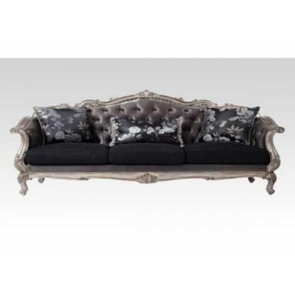 Daabadi Furniture Wholesale Classic French Victorian Sofa 3-Seater Silver Painted Mahogany Fabric Multi-Color