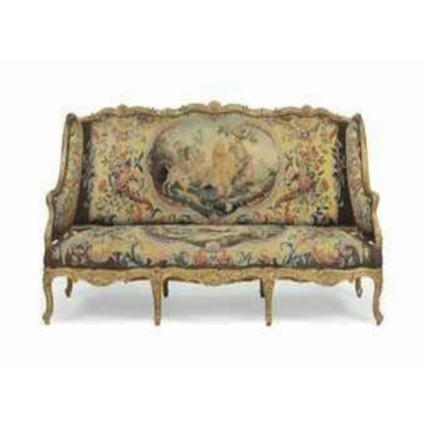 Daabadi Furniture Wholesale Classic French Antique Sofa 3-Seater Gold Painted Mahogany Fabric Multi-Color