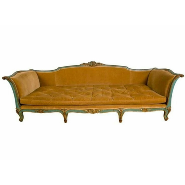 Daabadi Furniture Wholesale Classic French Antique Reproduction Sofa 3-Seater Gold Painted Mahogany Fabric Brown