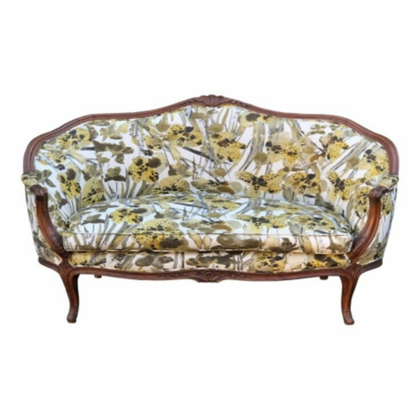 Daabadi Furniture Wholesale Classic French Provincial Sofa 3-Seater Brown Painted Mahogany Fabric Multi-Color