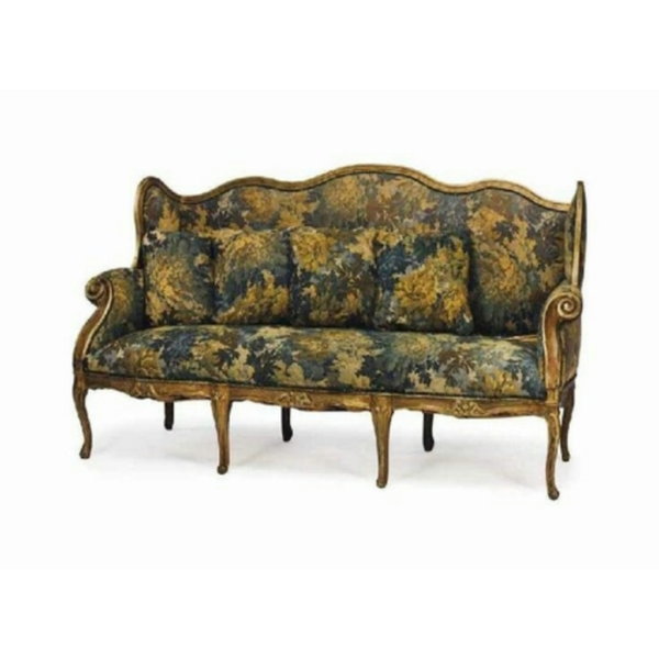 Daabadi Furniture Wholesale Classic French Victoria Sofa 3-Seater Gold Painted Mahogany Fabric Multi-Color