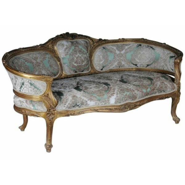 Daabadi Furniture Wholesale Classic French Colonial Sofa 3-Seater Gold Painted Mahogany Fabric Multi-Color