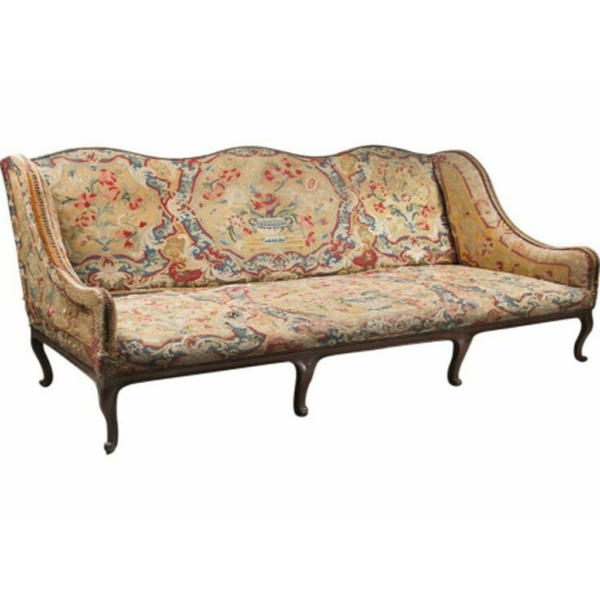 Daabadi Furniture Wholesale Classic French Vintage Sofa 3-Seater Natural Painted Mahogany Fabric Multi-Color