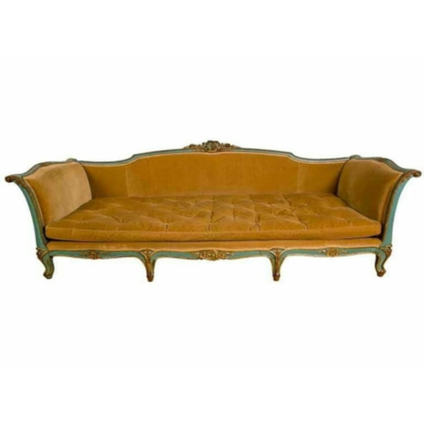 Daabadi Furniture Wholesale Classic French Antique Sofa 3-Seater Gold Painted Mahogany Fabric Brown