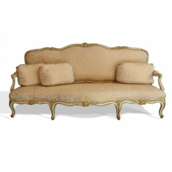Daabadi Furniture Wholesale Classic French Provincial Sofa 3-Seater Gold Painted Mahogany Fabric Gold